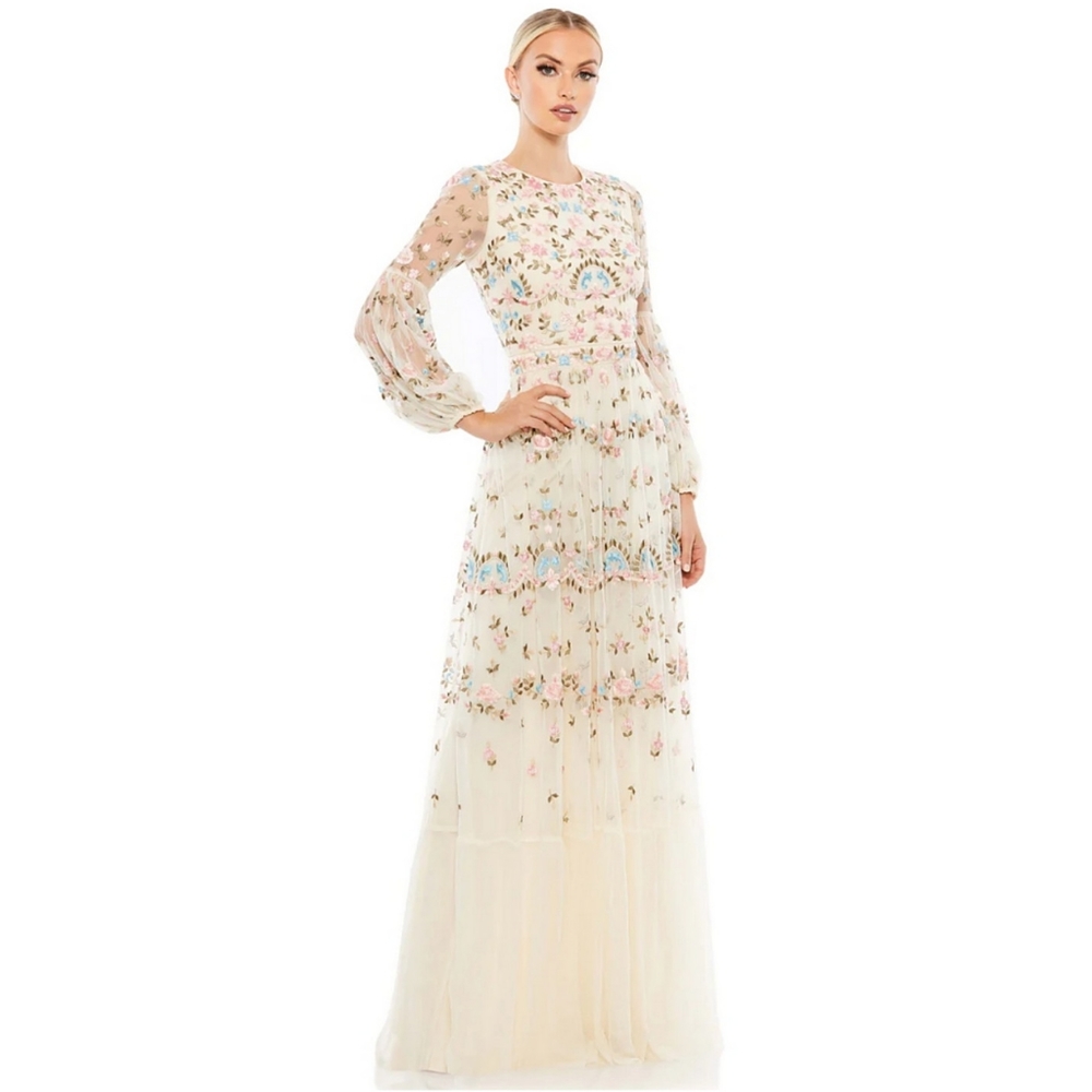 MAC DUGGAL EMBROIDERED BLOUSON SLEEVE GOWN size 12